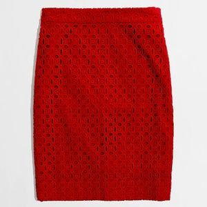 J. Crew Pencil Skirt Exploded Eyelet in Red